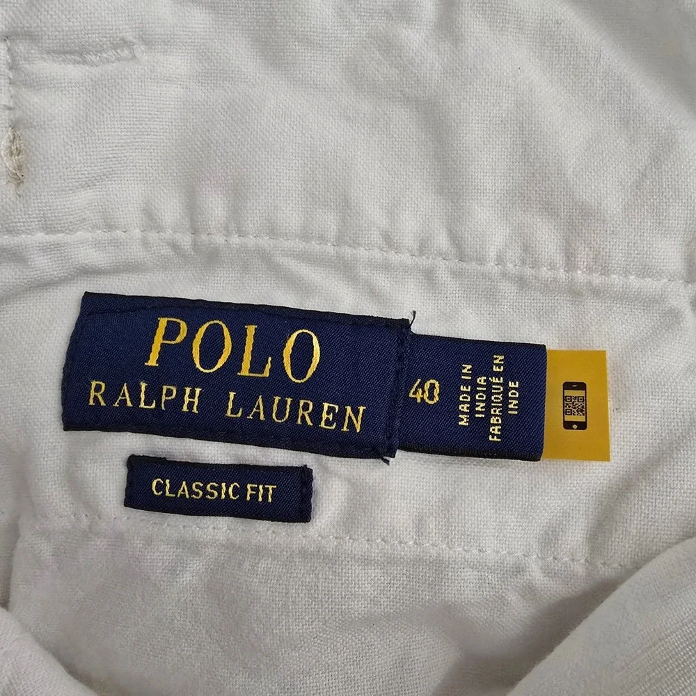 Polo Ralph Lauren Mens White Linen Cotton Classic Fit Shorts‎ Size 40 8in Inseam
